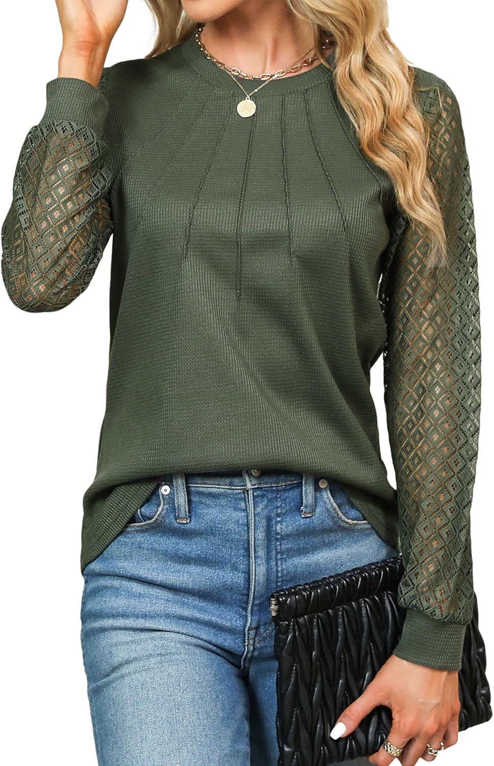 Women's Dressy Casual Lace Long Sleeve Knit Tops Shirts