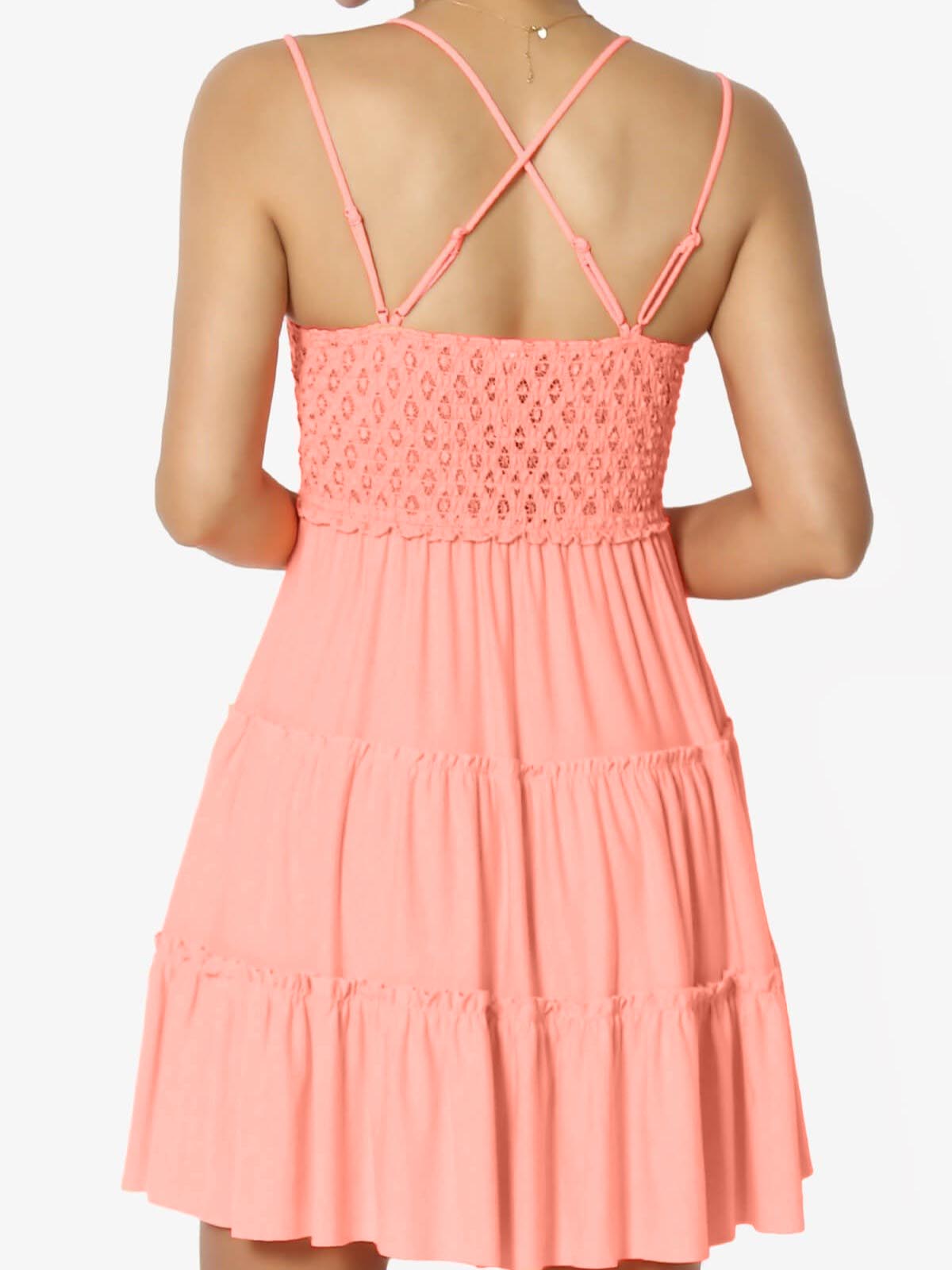 Women's Crochet Lace Ruffle Cami Tiered Ruffle Dress with Pads