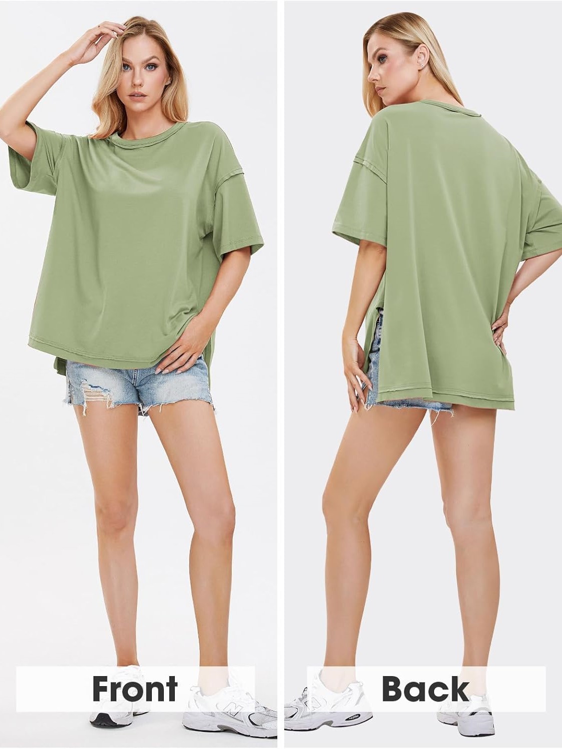 HOT SALE Oversized Crewneck Loose Side Slit Plus T-shirts 