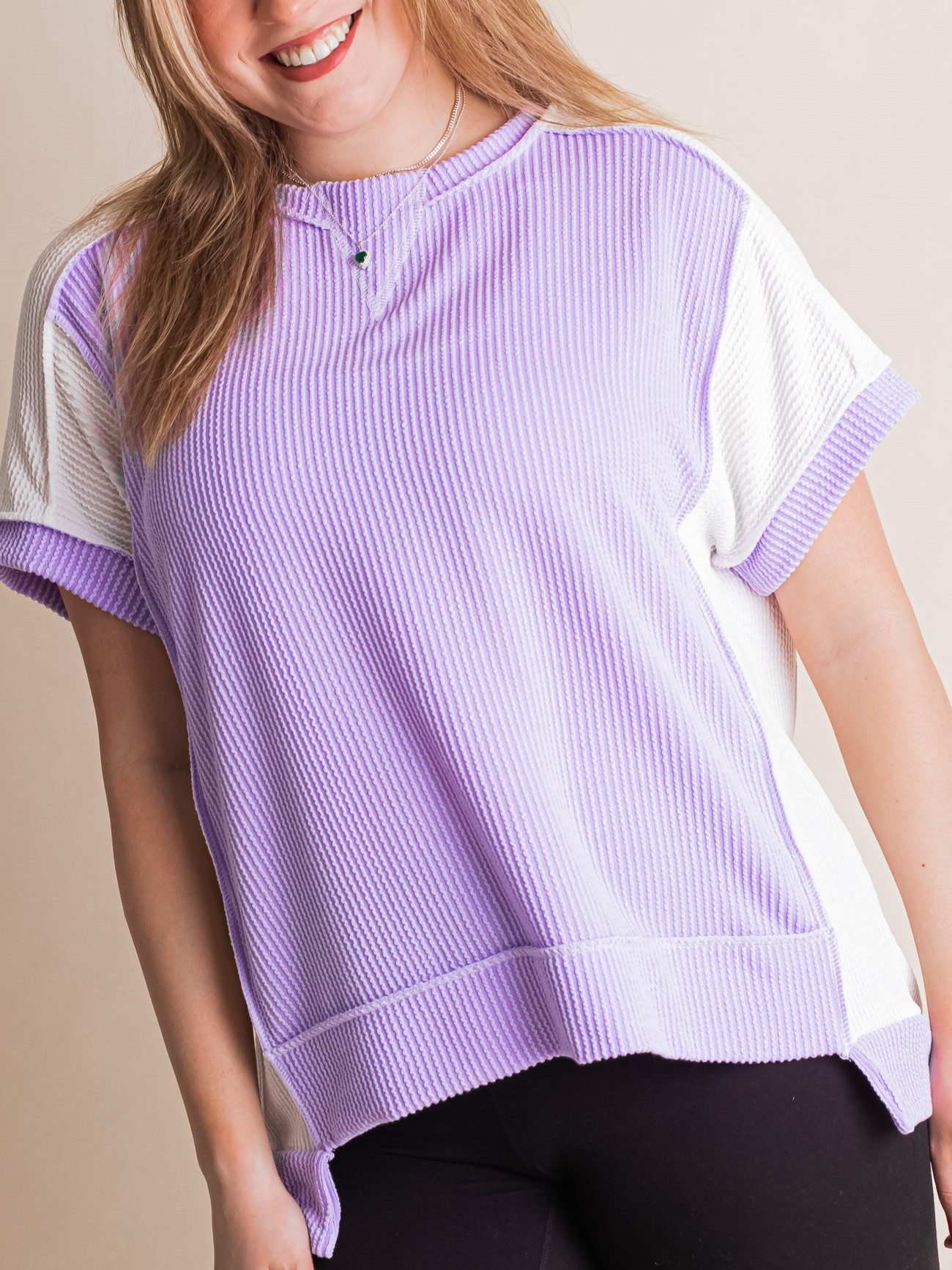 Ribbed Stitching Color Block Tee