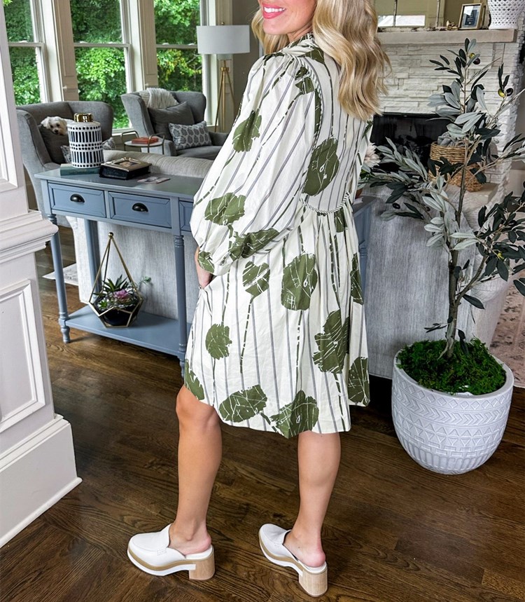 Women's Stripe Print 3/4 Sleeve Mini Dress