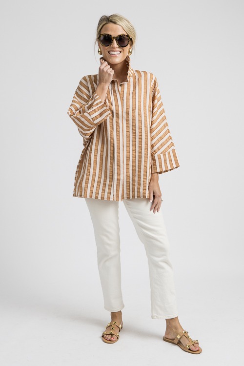Oversized Textured Dolman Sleeve Stripes Shirt