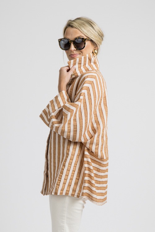 Oversized Textured Dolman Sleeve Stripes Shirt