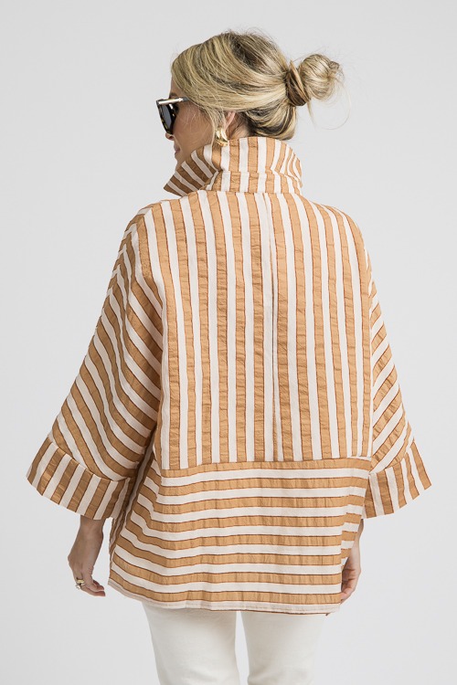 Oversized Textured Dolman Sleeve Stripes Shirt