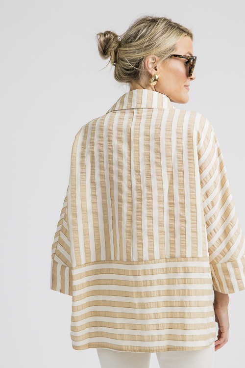 Oversized Textured Dolman Sleeve Stripes Shirt