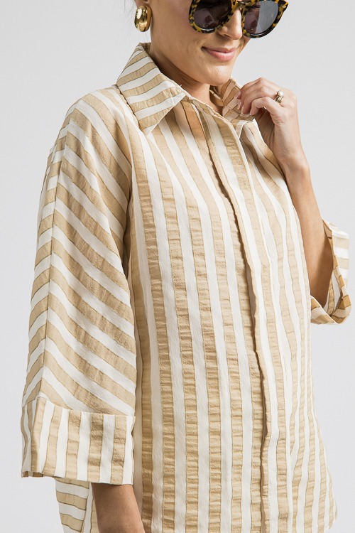 Oversized Textured Dolman Sleeve Stripes Shirt