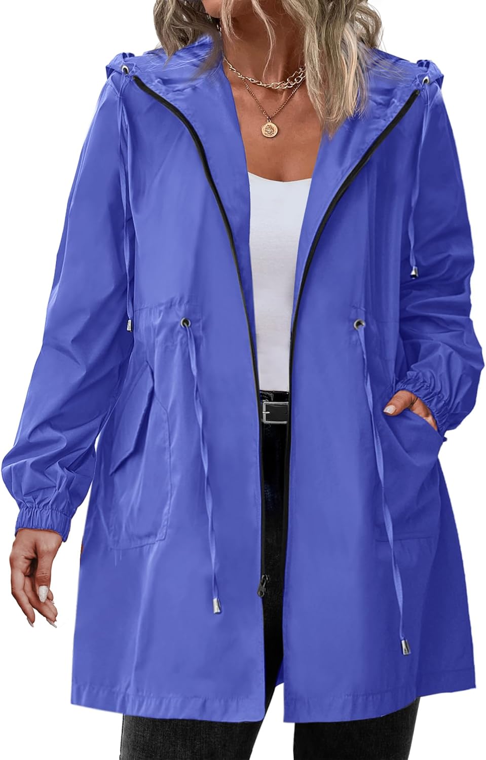 Women's Plus Size Lightweight Hooded Waterproof Jackets with Pockets