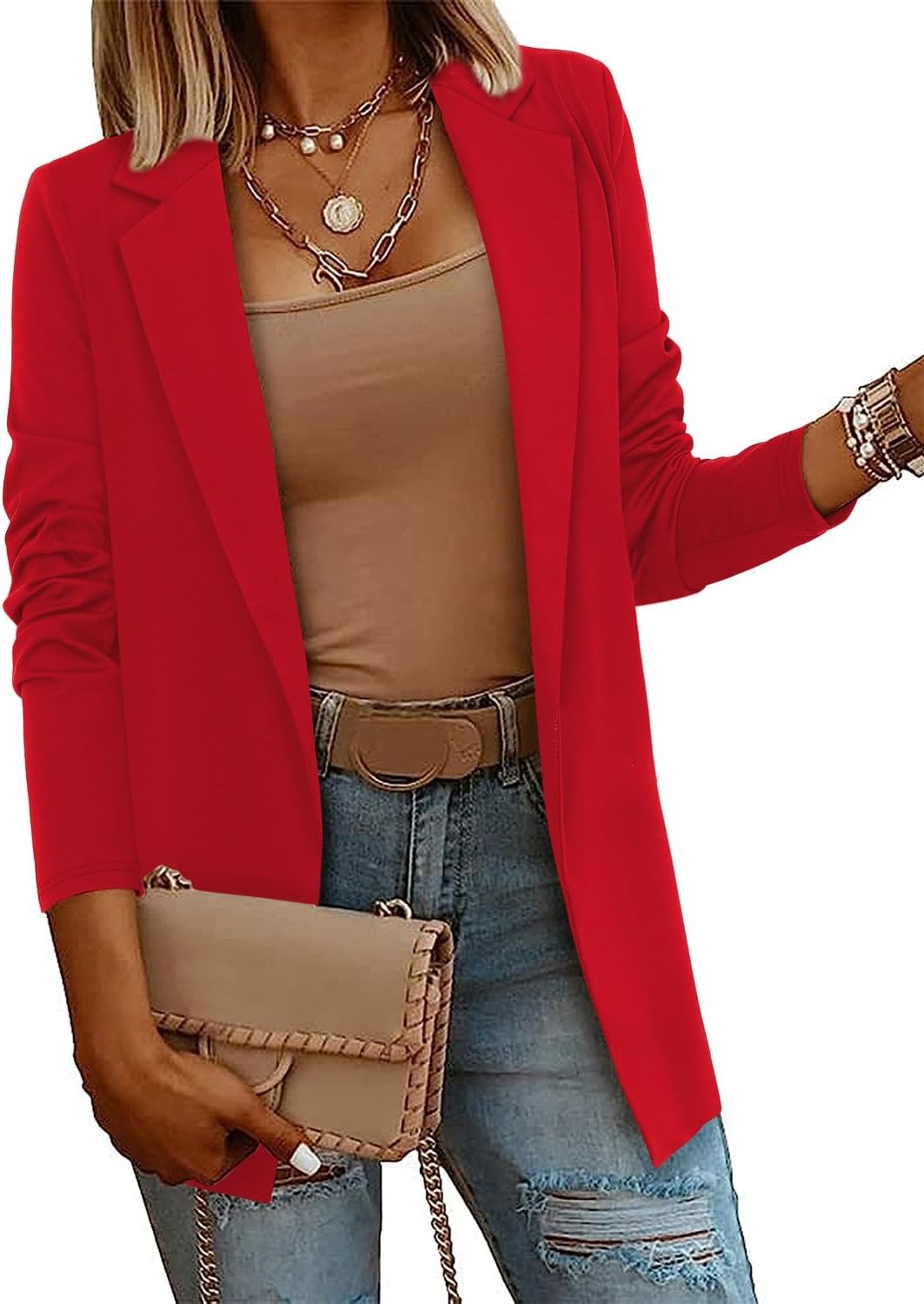 Women's Casual Lightweight Lapel Long Sleeve Blazer Jacket