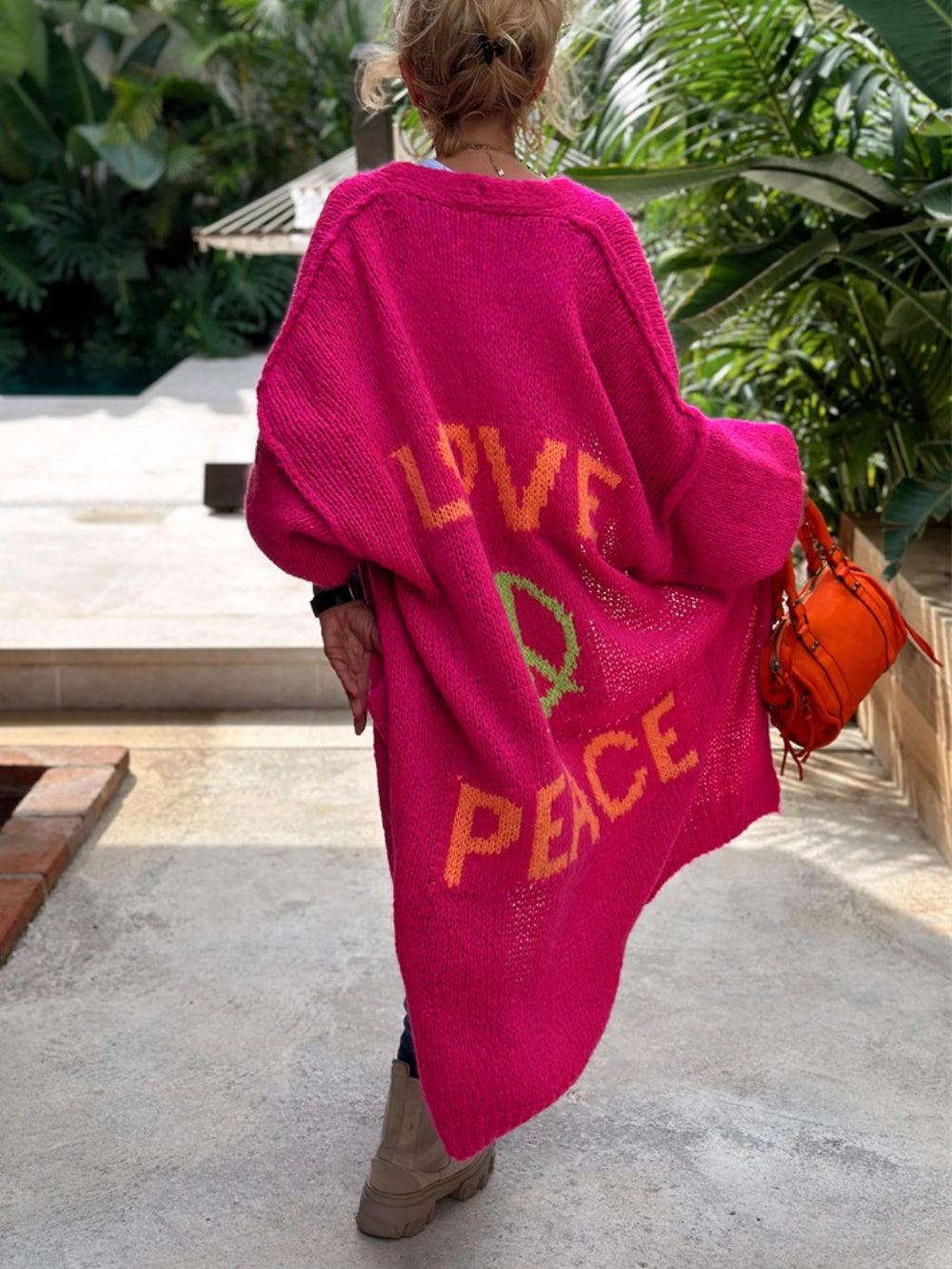 Letter Dropped Shoulder Long Sleeve Cardigan