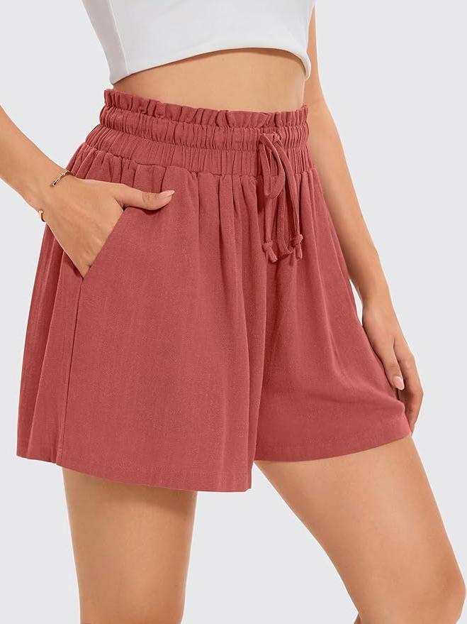 Womens Summe Casual Linen Short Pants with Pockets