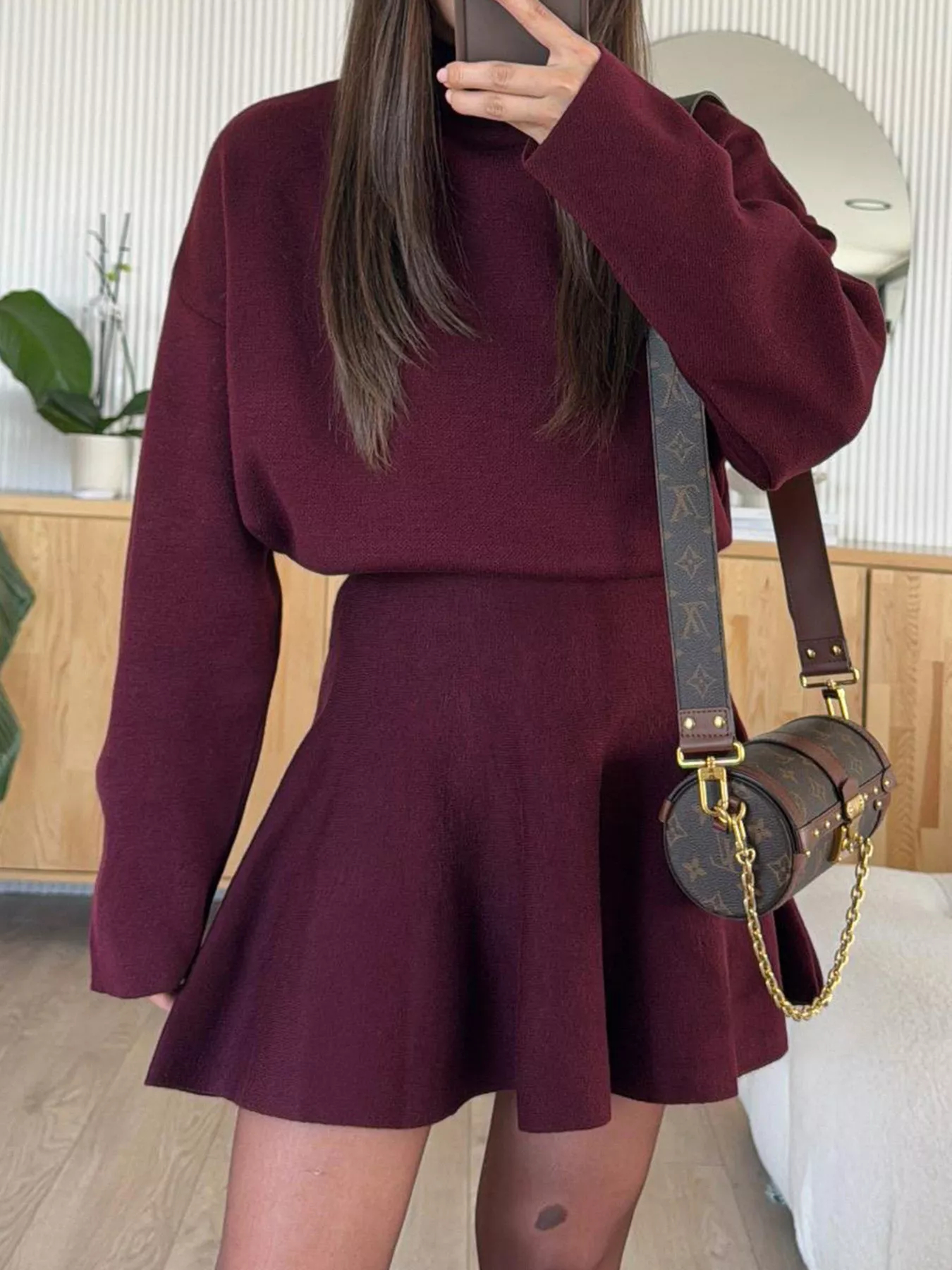 Women's Half-High Neck Long Sleeve Loose Fit Knit Sweater Dress
