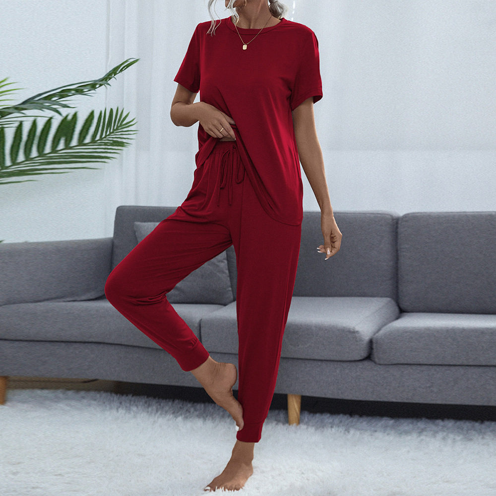 Women's Round Neck Short Sleeve Top and Pants Set