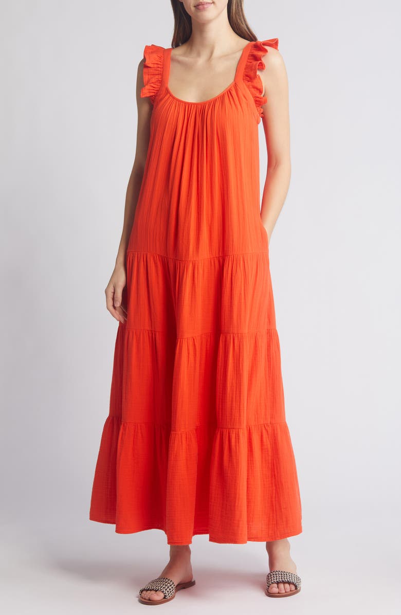 Ruffle Tiered Cotton Maxi Dress