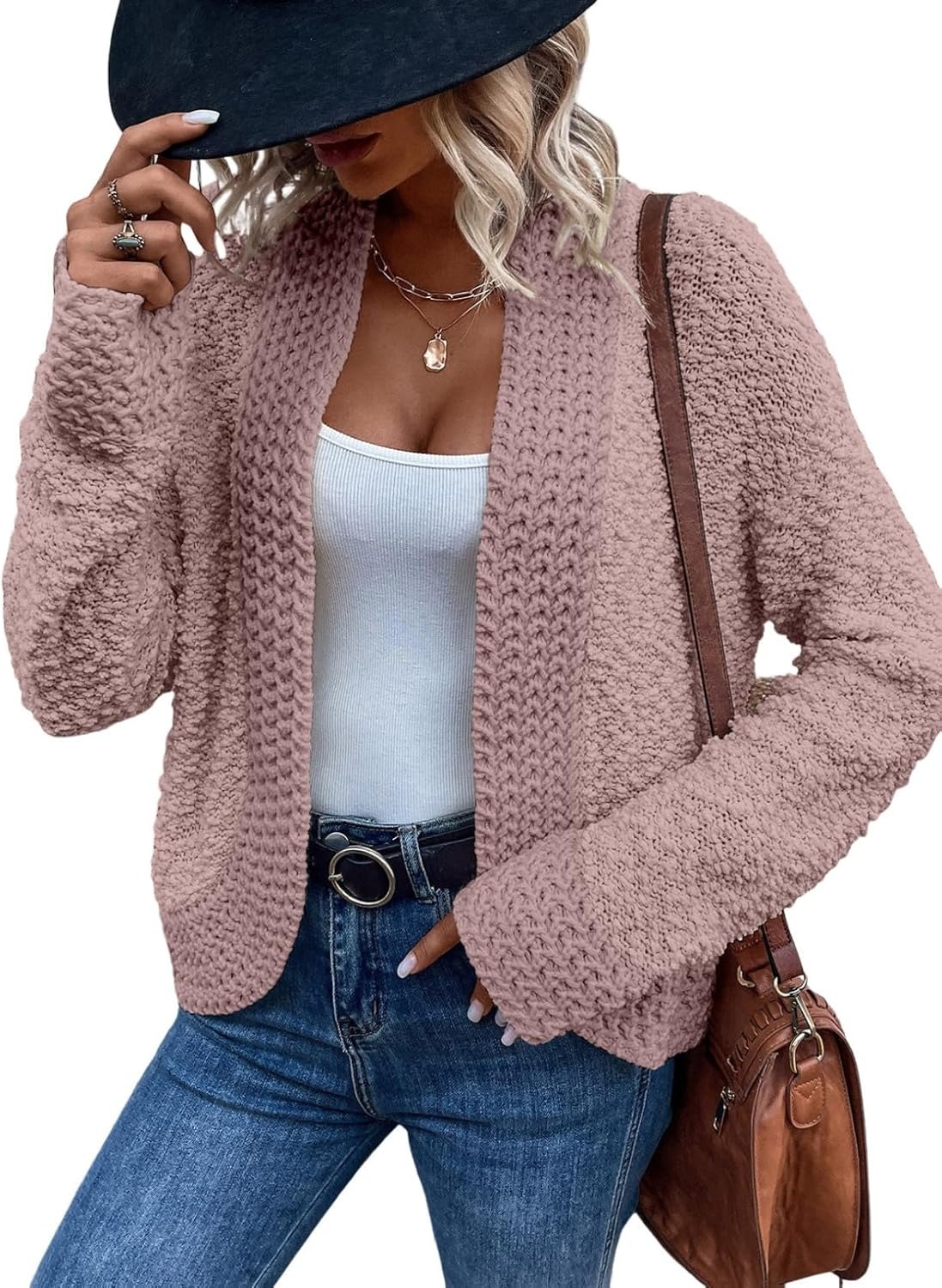 Women's Casual Long Sleeve Chunky Knit Open Front Cardigan