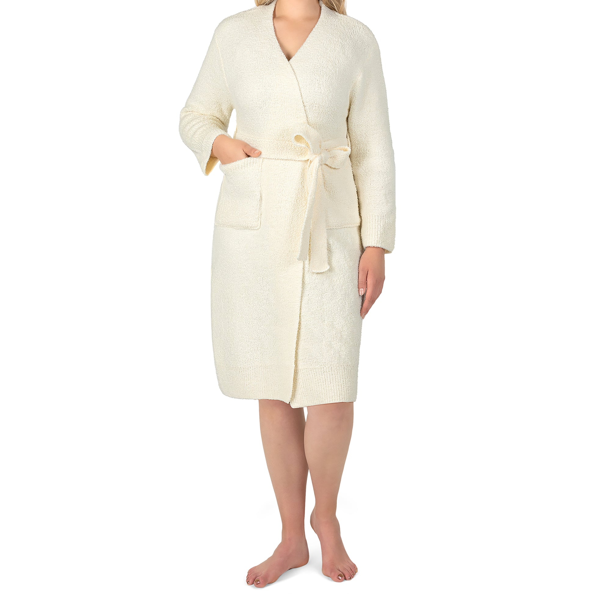 Womens Plush Robe, Super Soft Fuzzy Bathrobe, Cozy Spa Robe with Pockets