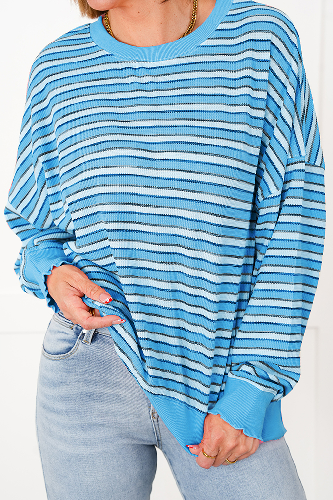 Oversized Stripe Knit Long Sleeve Top 