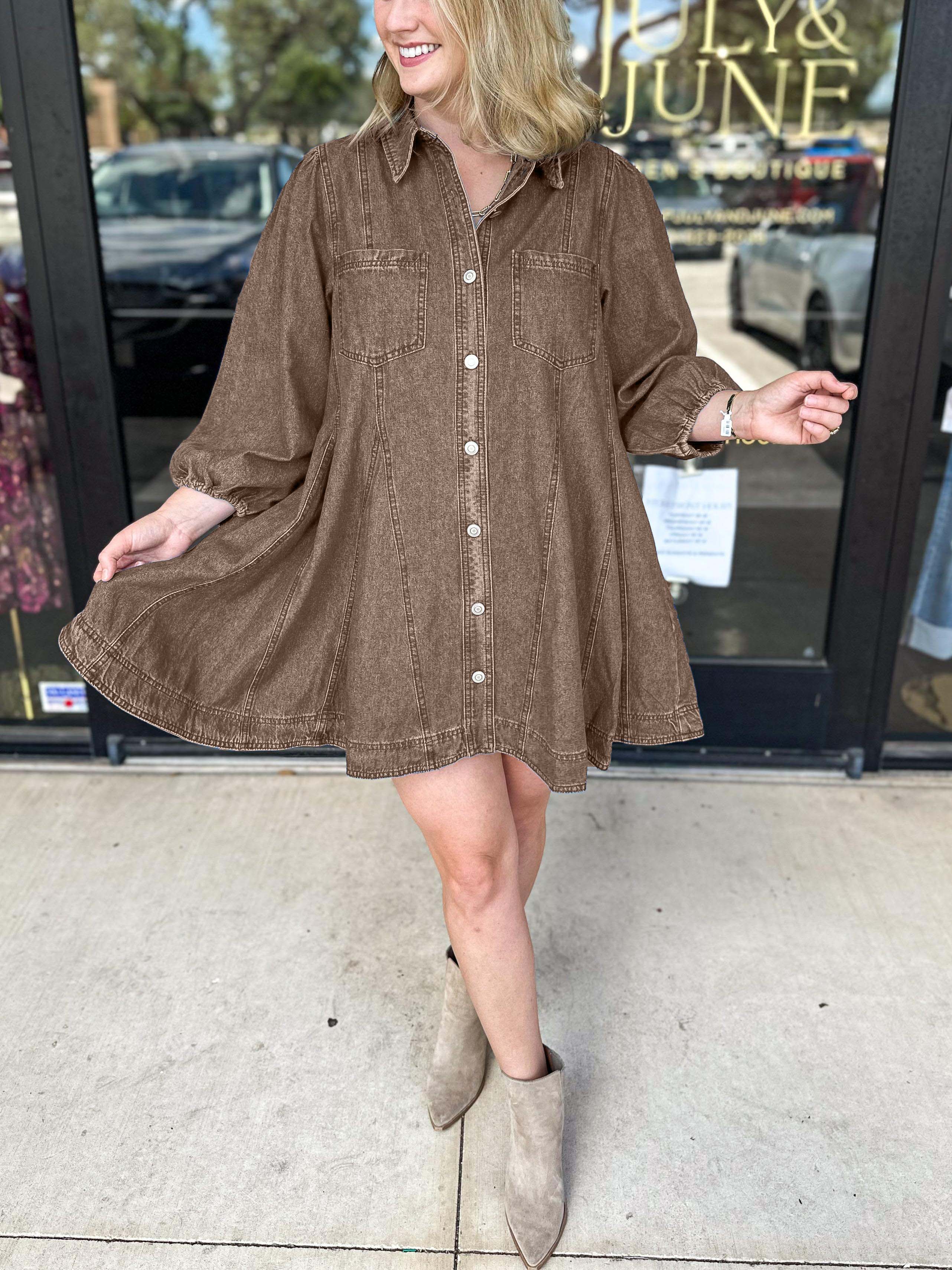 Women's Flowy Button Down Flirty Denim Dress