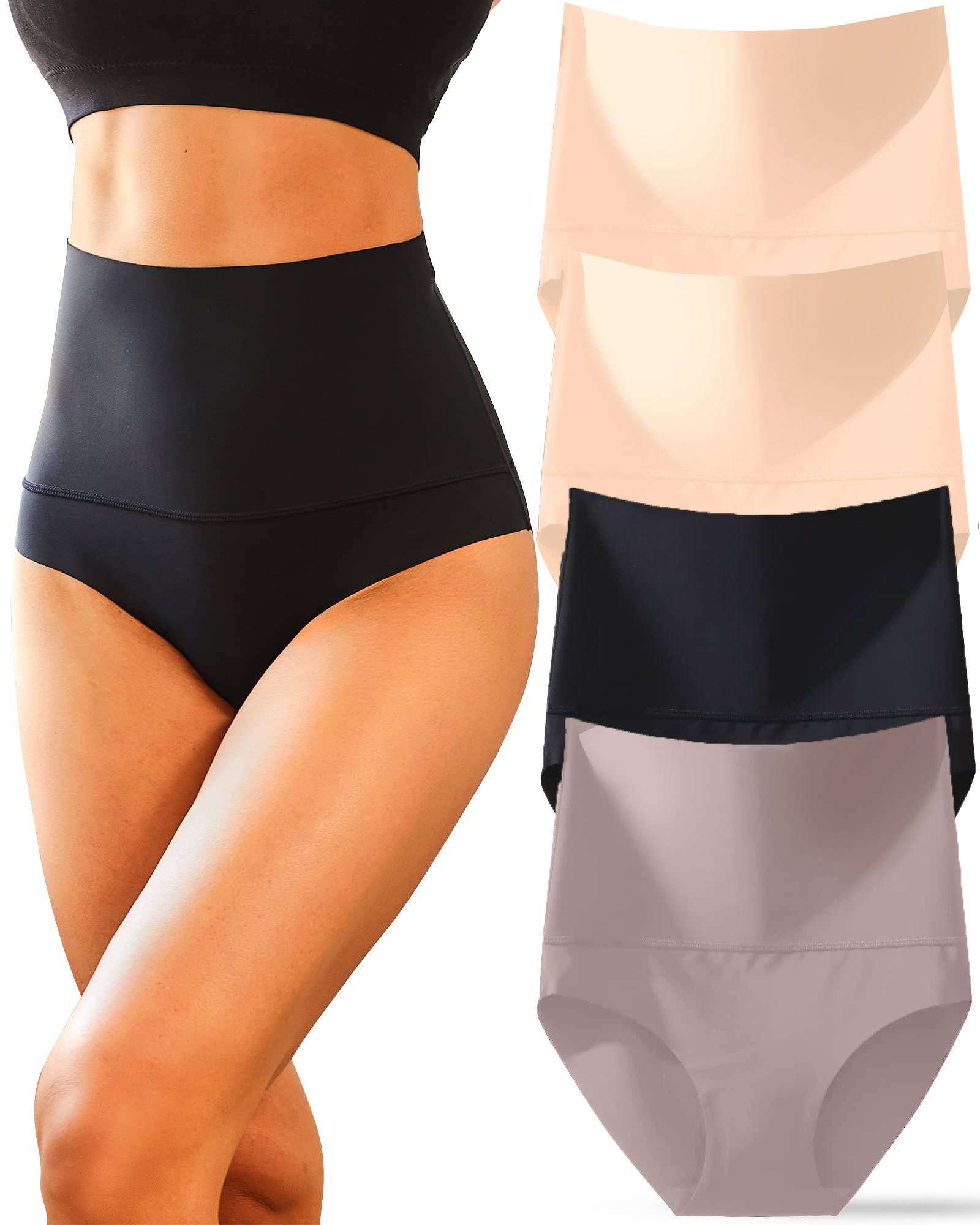  Women's High Waisted Nylon Brief No Show Tummy Control Underwear