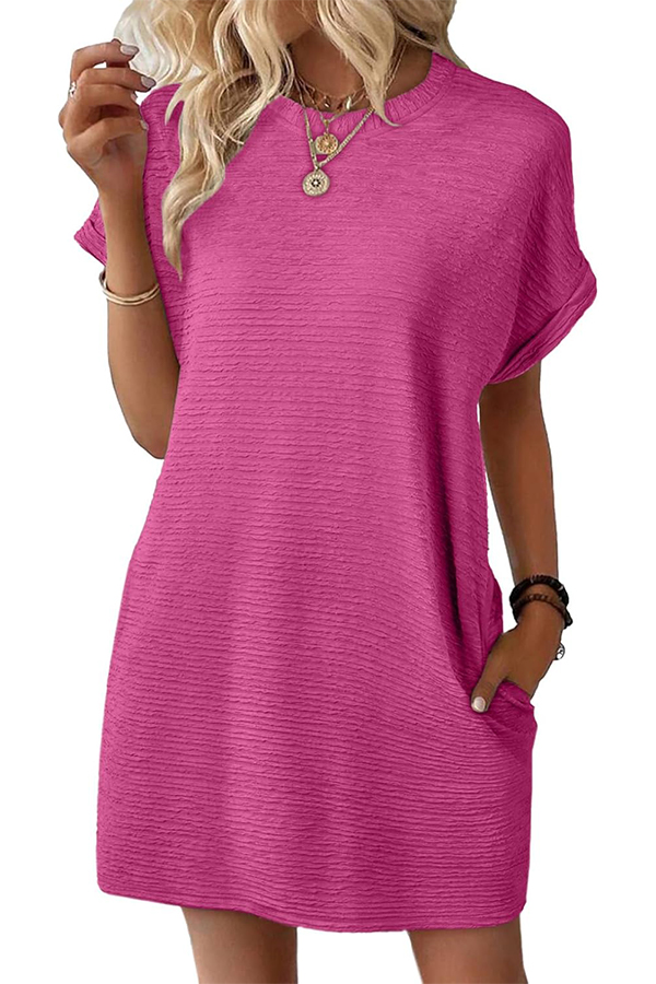 Women's Crewneck Short Sleeve Textured Mini Dress Casual Beach Vacation Dresses