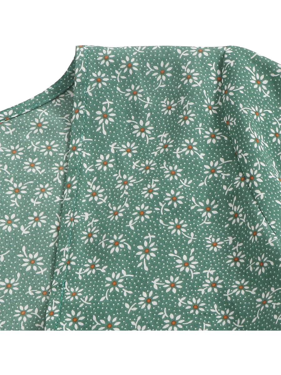 Women's Floral Print V Neck Tie Knot Ruffle Hem Short Sleeve Top