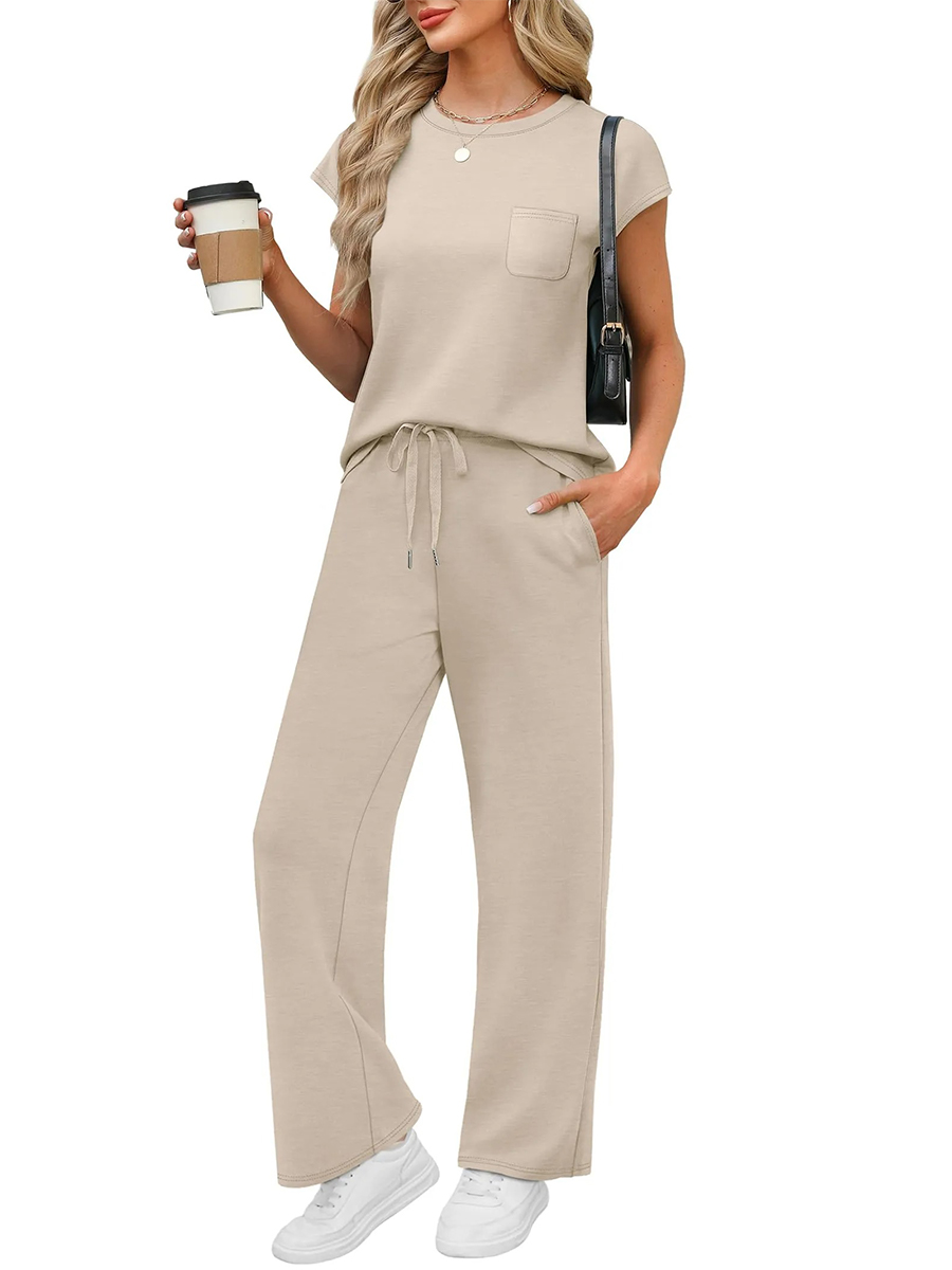 HOT SALE Women's Casual Summer Travel Vacation Outfits Cap Sleeve Lounge Set