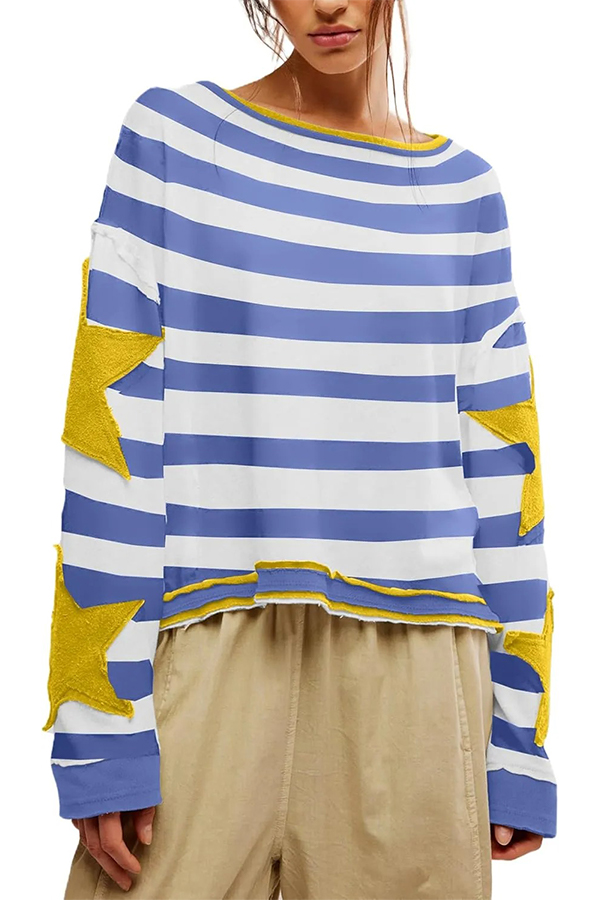 Women's Oversized Star Sweatshirt Long Sleeve Shirt Drop