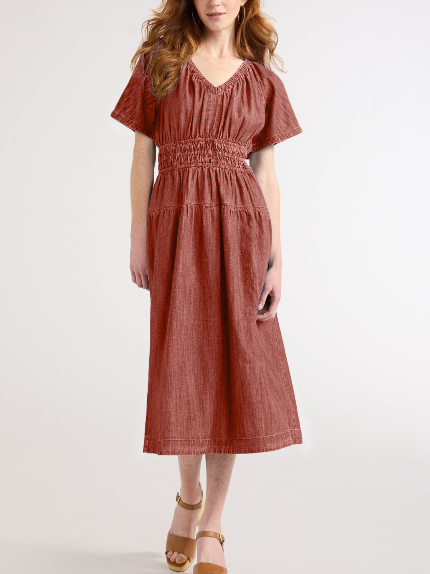 Women's Lightweight Denim Tiered Midi Dress (Buy 2 Free Shipping)