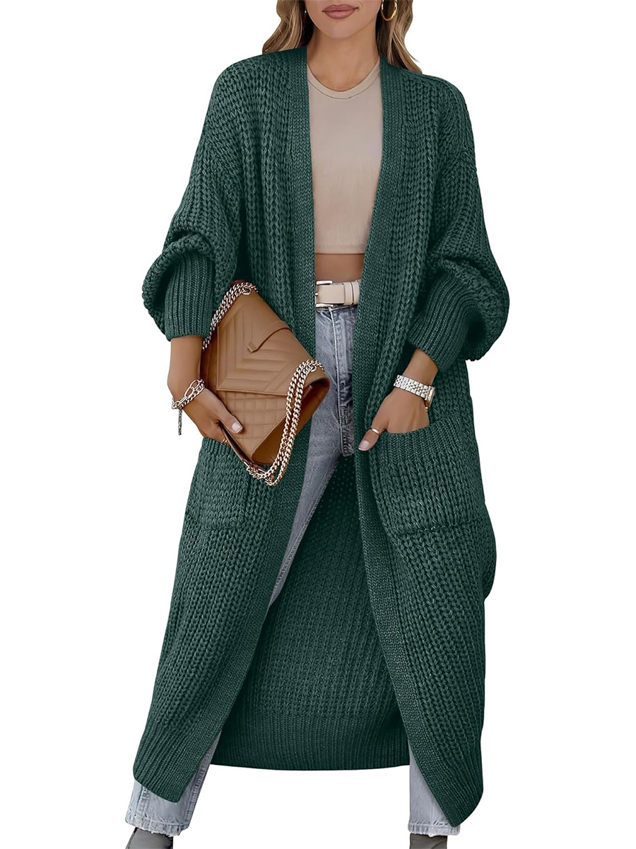 Women's Open Front Knit Long Cardigan Sweaters with Pockets