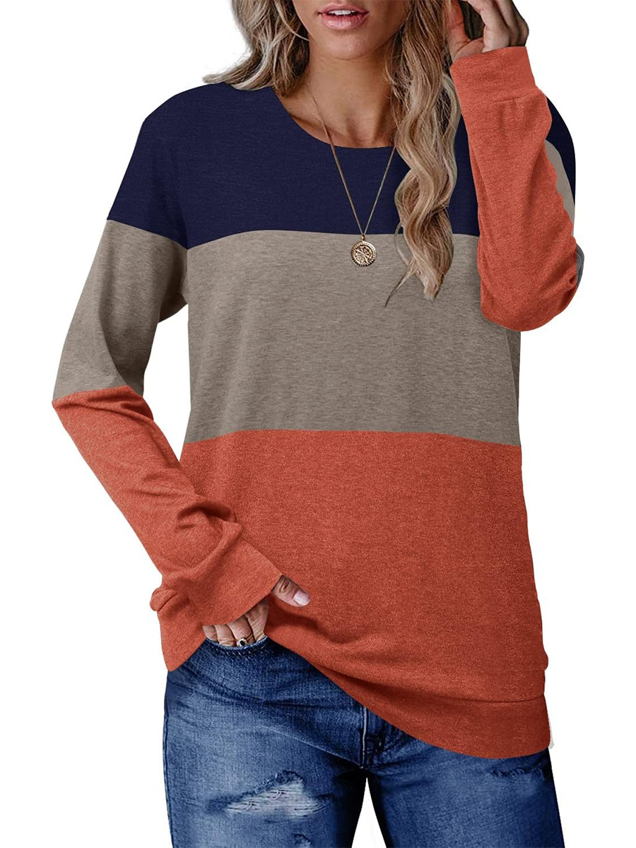 Women's Colorblock Striped Long Sleeve Casual Sweatshirt Tops