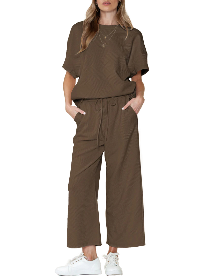 2024 Women's Textured Loose Fit T Shirt Set (Buy 2 Free Shipping)-hivebabe.com