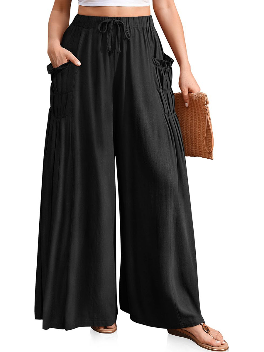 Women's Linen Pleated Drawstring Casual Palazzo Pants