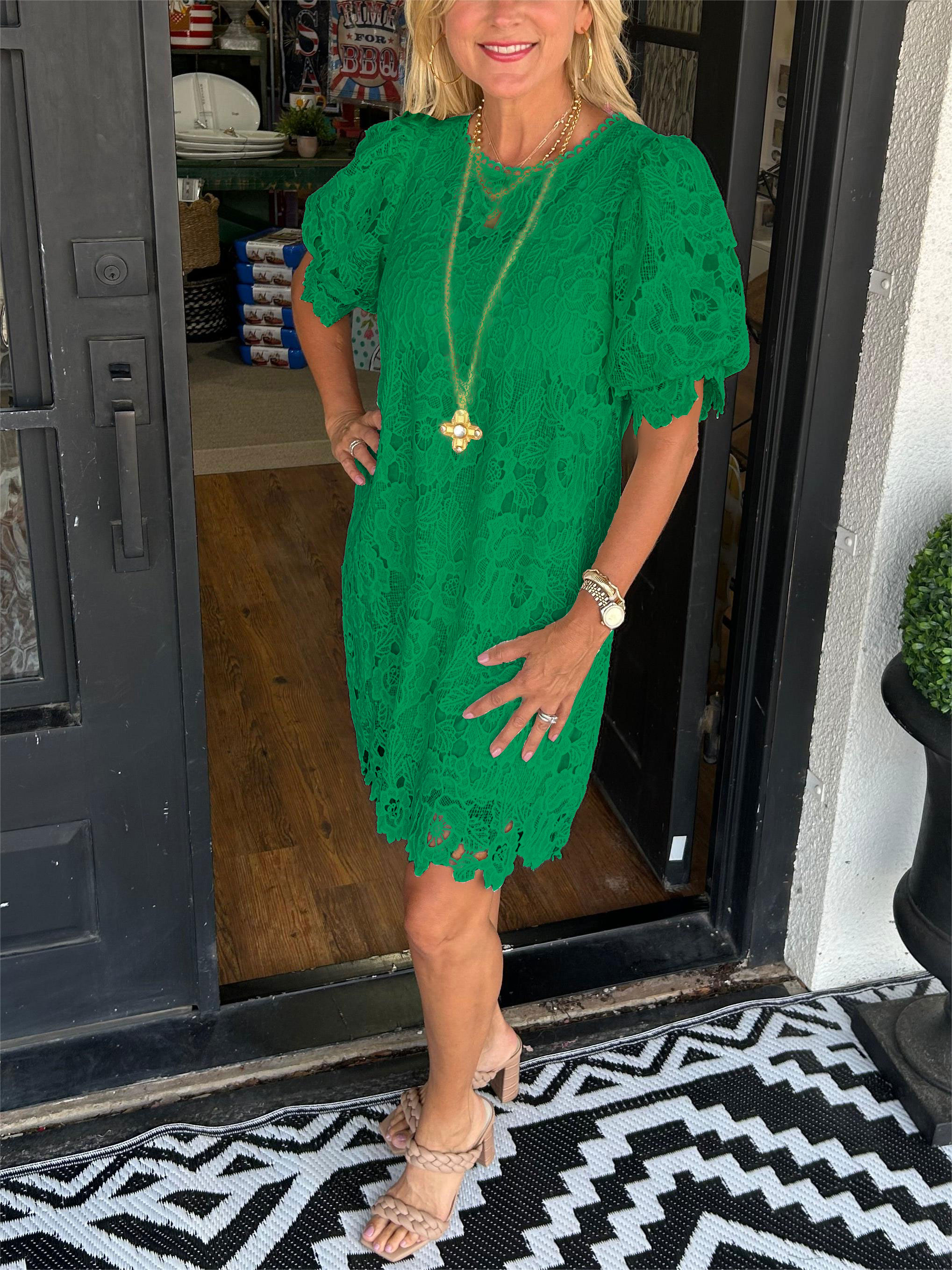 ✨Women's Floral Lace Puff Sleeve Dress 🔥Buy 2 Free Shipping