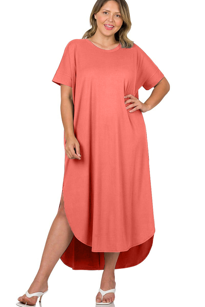 HOT SALE Round Neck Short Sleeve Side Slits Maxi Dress (Buy 2 Free Shipping)