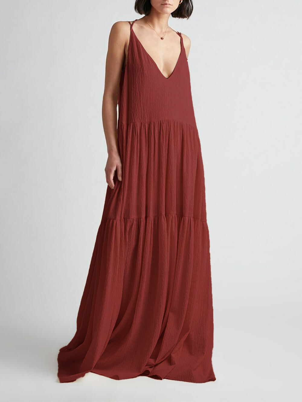 Elegant Resort Deep V-Neckline Strappy Maxi Dress