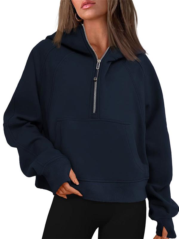 2024 Women's Fleece Cropped Hoodies Half Zip Lined Pullover (Buy 2 Free Shipping)