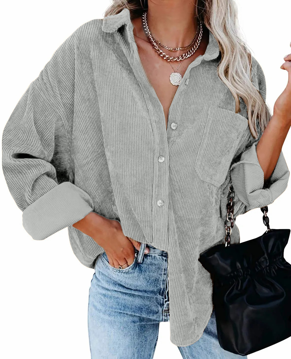 2024 New Autumn Oversized Long Sleeve Corduroy Button Down Shirt(BUY 2 FREE SHIPPING)