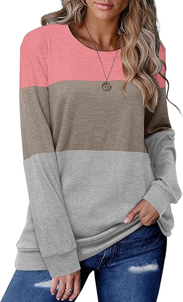 Women's Round Neck Colorblock Casual Top