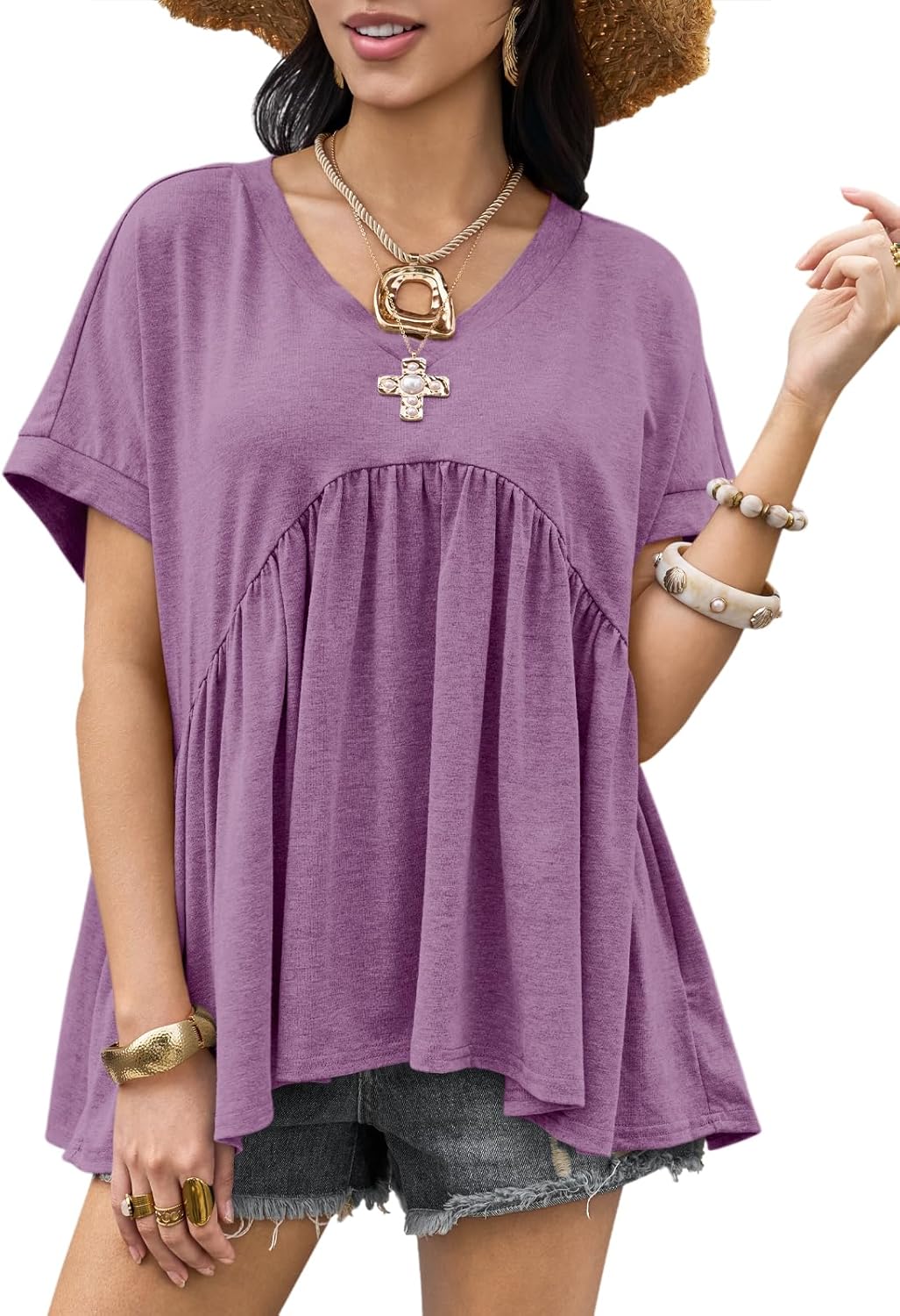 Womens Summer Peplum Tops Oversized Babydoll