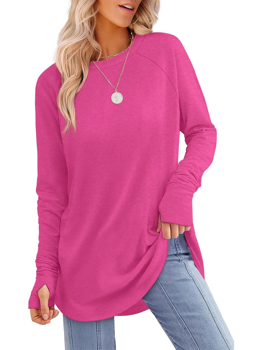 Women's Crew Neck Long Sleeve Thumb Hole Shirts Basic Top