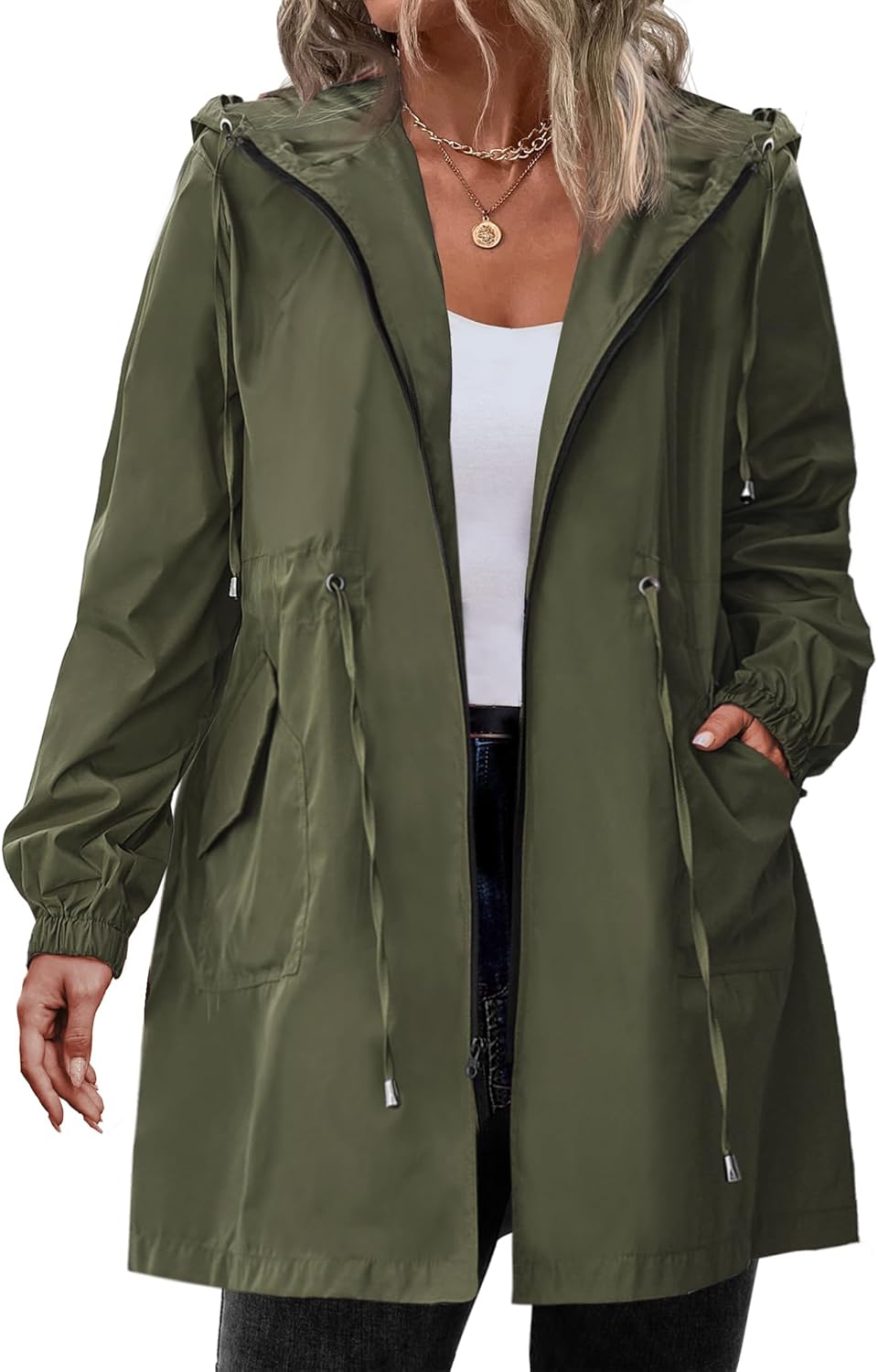 Women's Plus Size Lightweight Hooded Waterproof Jackets with Pockets