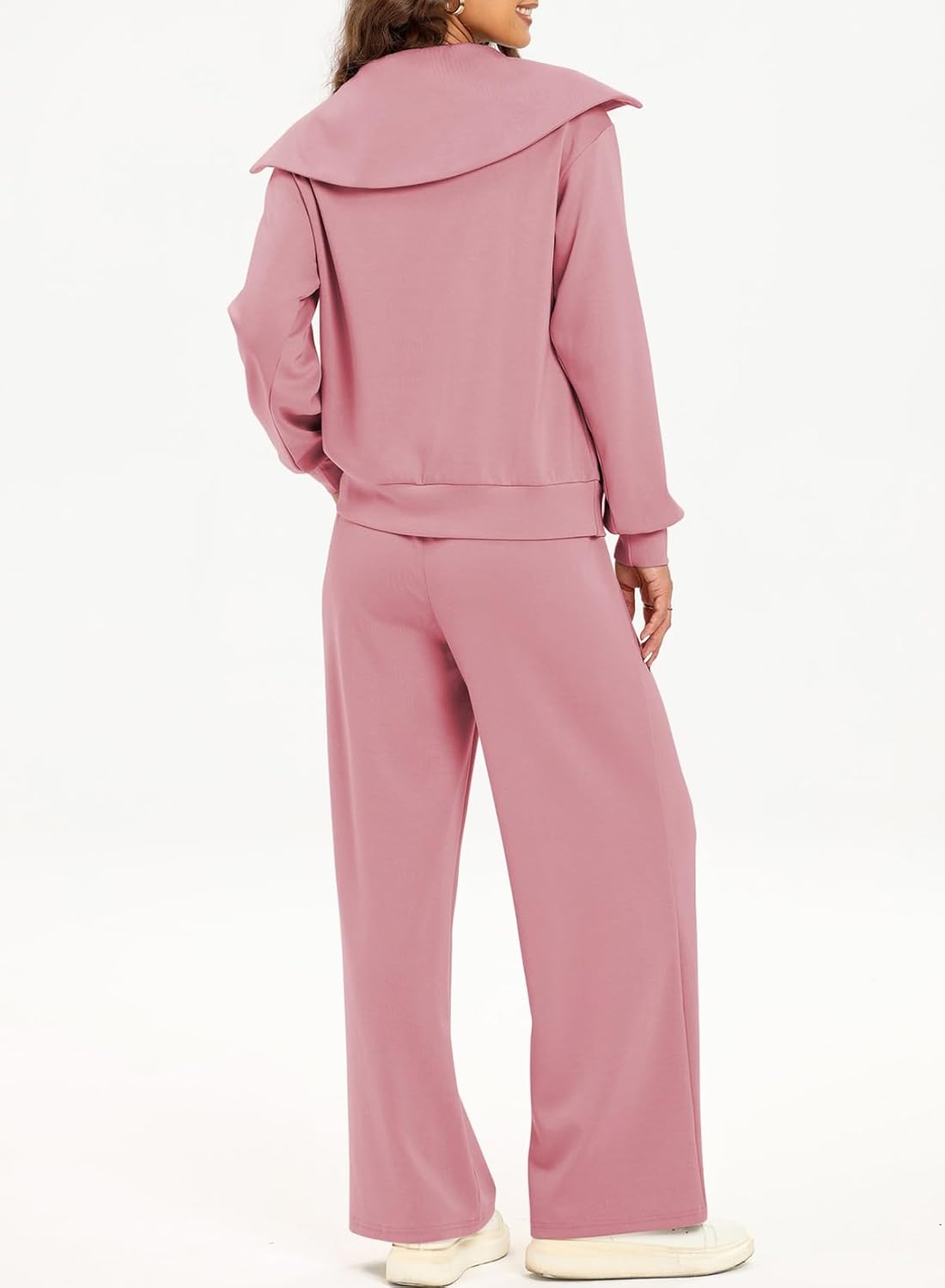 Women's Half Zip Sweatshirt & Wide Leg Sweatpant Tracksuit Set