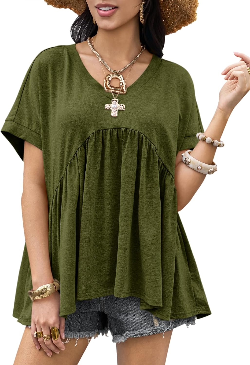 Womens Summer Peplum Tops Oversized Babydoll