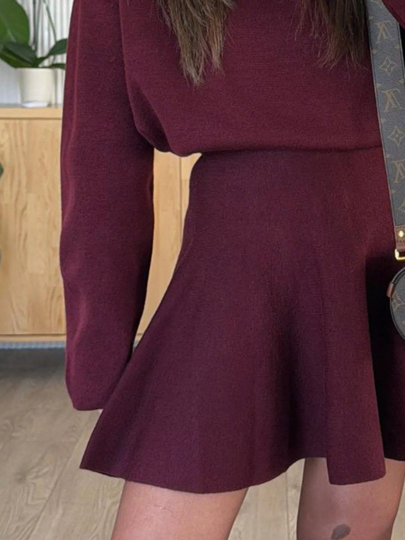 Women's Half-High Neck Long Sleeve Loose Fit Knit Sweater Dress