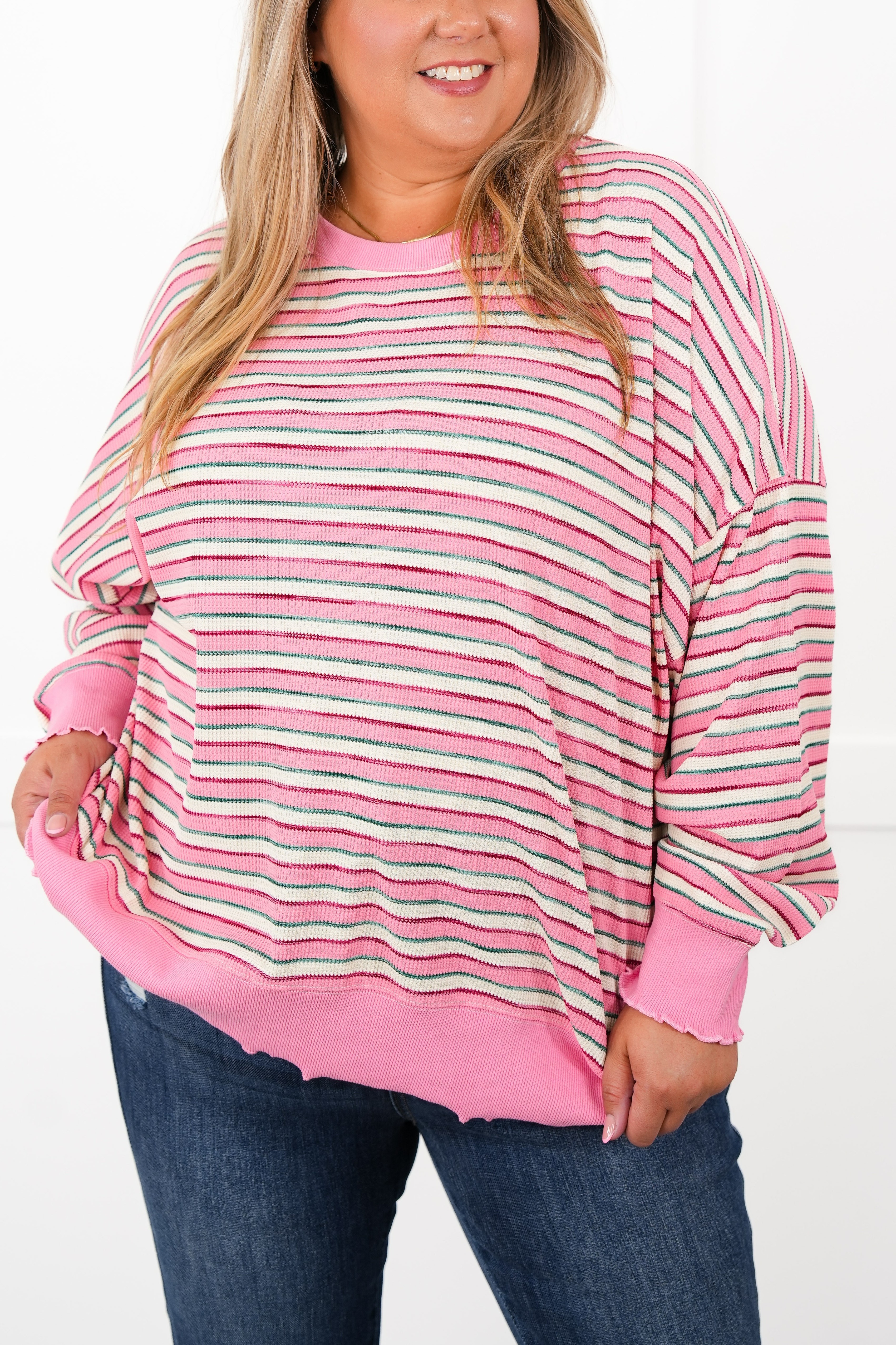 Oversized Stripe Knit Long Sleeve Top 