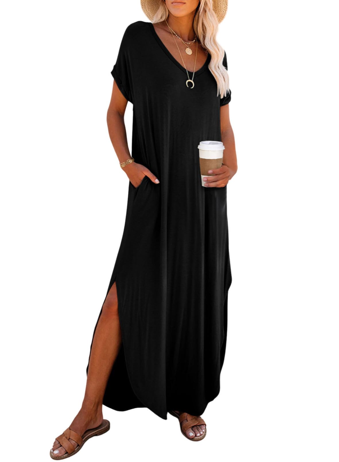 Womens Summer Casual Loose Maxi Dresses  Beach Outfit 