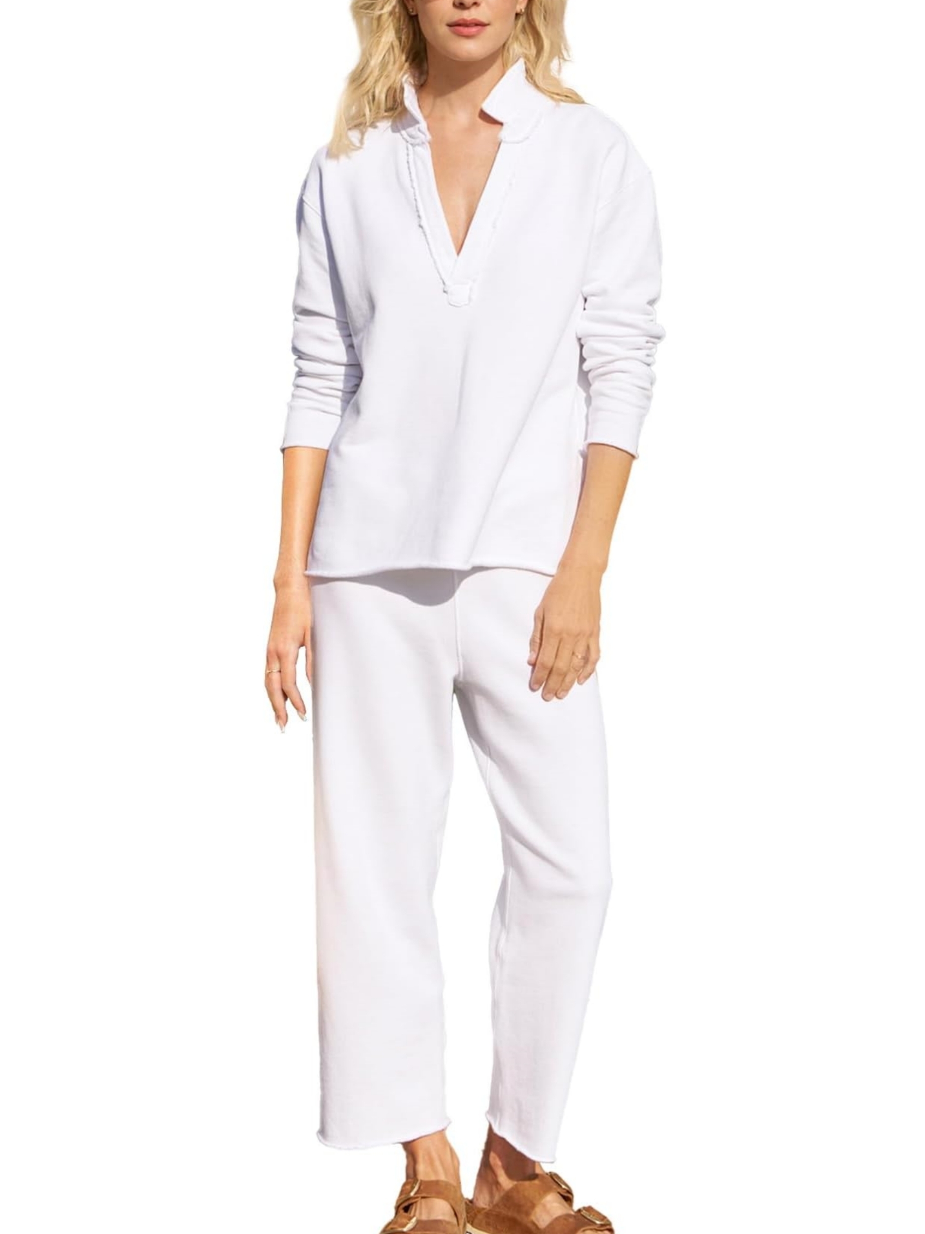 V Neck Long Sleeve Tops Wide Leg Pants Travel 2 Piece Sets (Buy 2 Free Shipping)