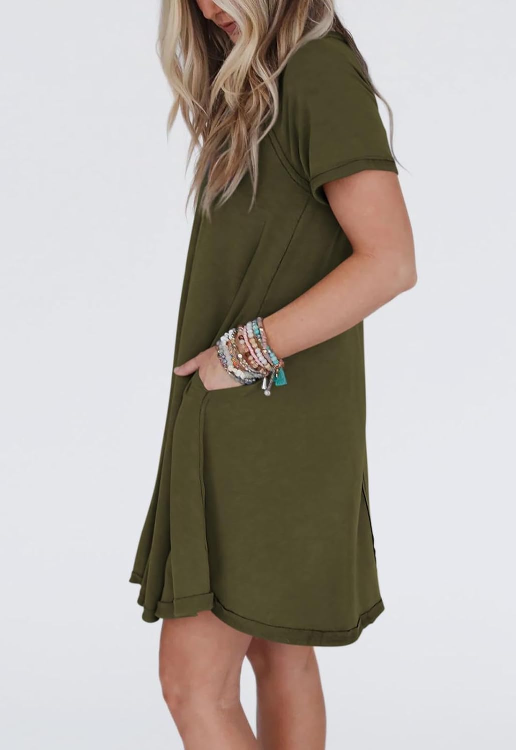 Women's Short Sleeve Soft T Shirt Dress With Pockets (Buy 2 Free Shipping)