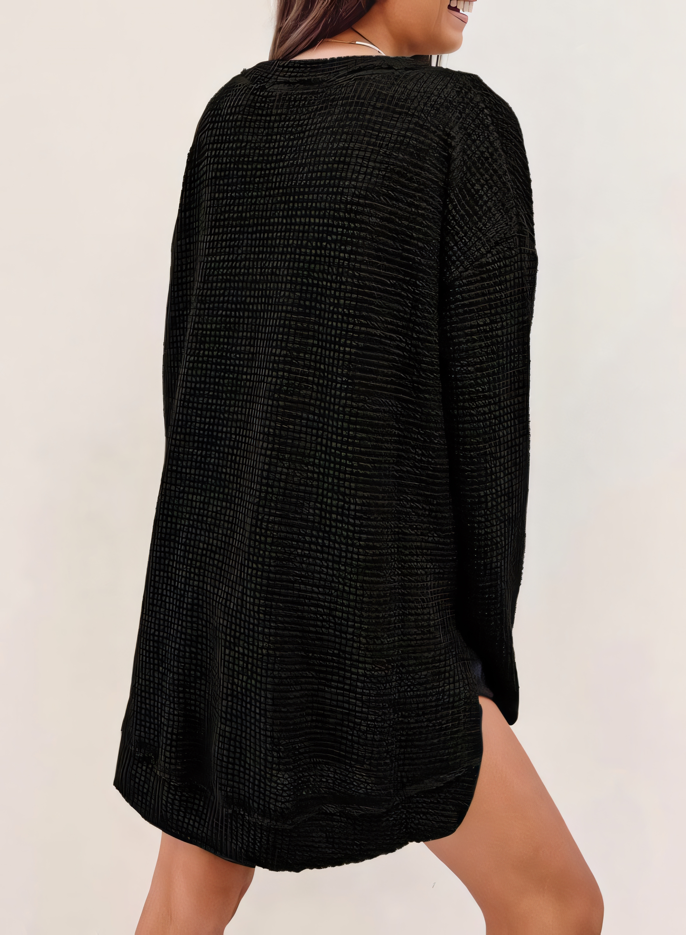 Women's Fall Long Sleeve Waffle Knit Hi-low Hem Tops