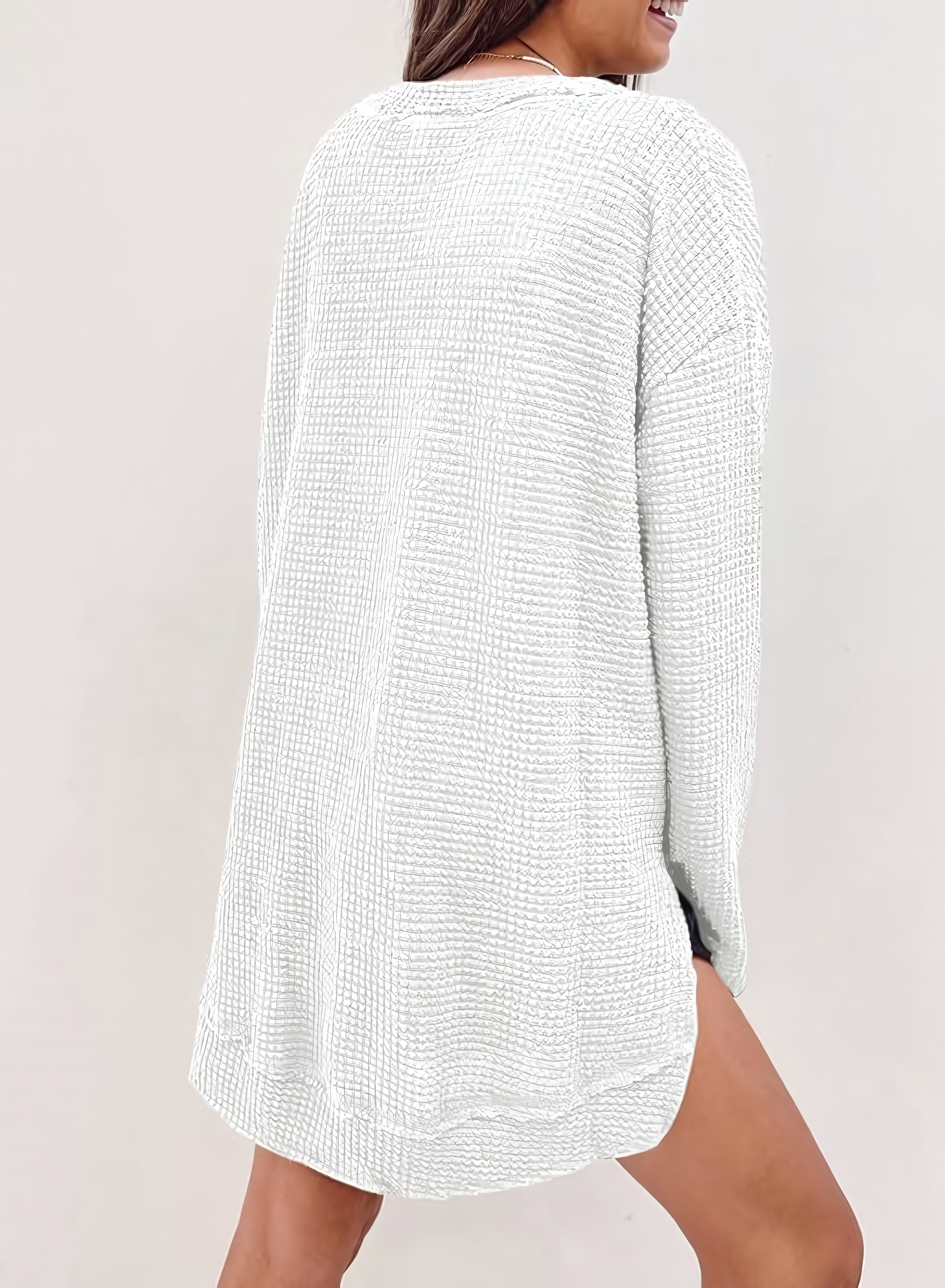 Women's Fall Long Sleeve Waffle Knit Hi-low Hem Tops