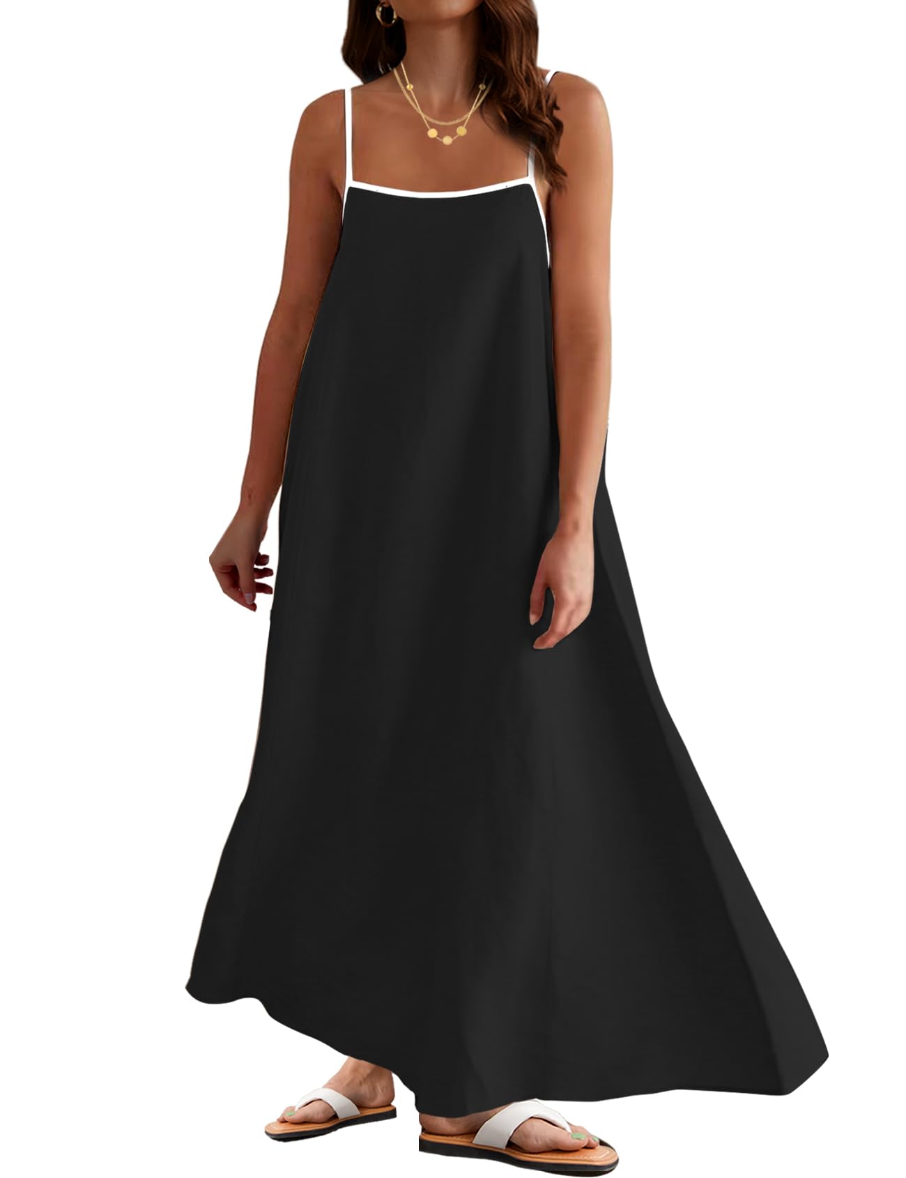 Women Casual Spaghetti Strap Square Neck Maxi Dress